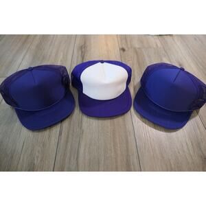 Vintage 80s Deadstock Trucker Hat Lot (3) Purple & Purple White